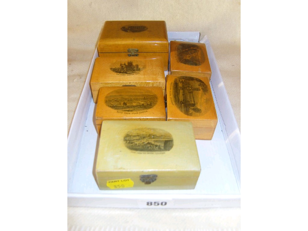 Appraisal: A collection of Mauchline ware comprising six boxes Bath from