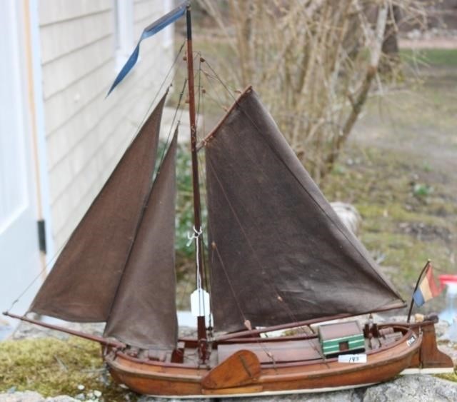 Appraisal: EARLY TH C WOODEN SHIP MODEL DEPICTING FRENCHBOAT THE TINE