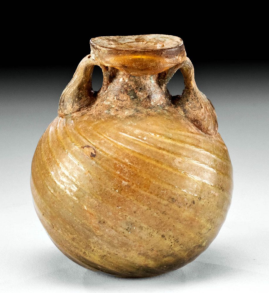 Appraisal: Roman Glass Ampulla Sprinkler Jar - Amber Hue First Time