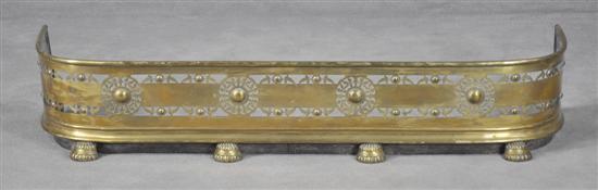 Appraisal: English Brass Fireplace Fender Circa Claw feet below pierced circular