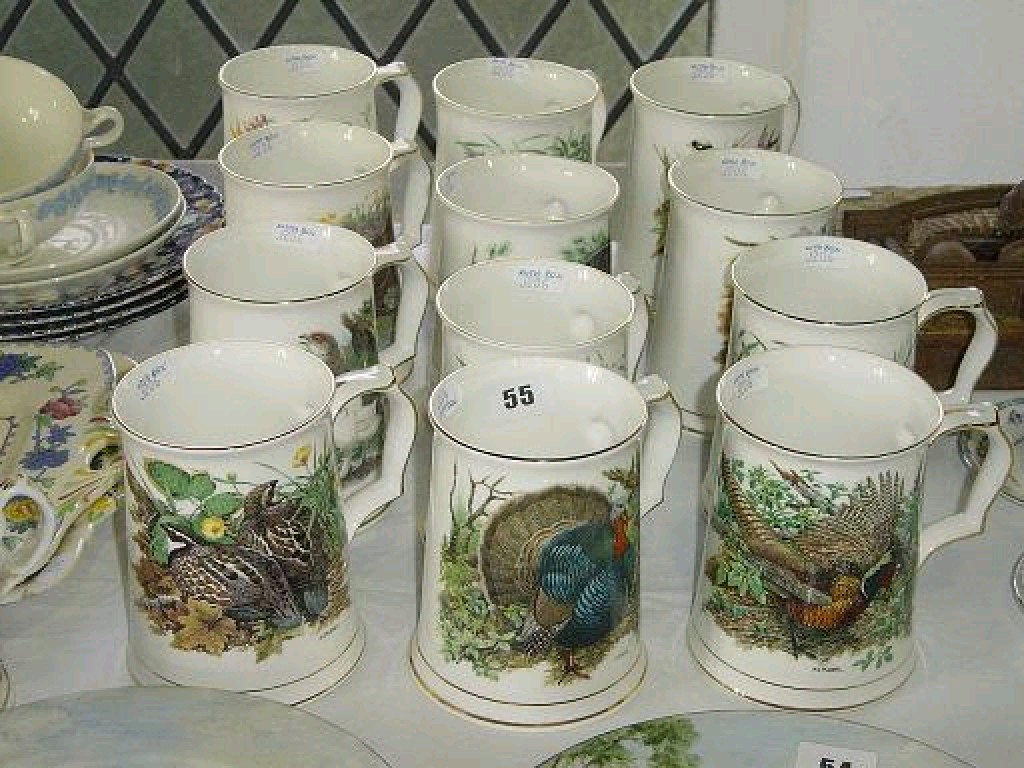 Appraisal: A set of Hammersley tankards with printed decoration of game