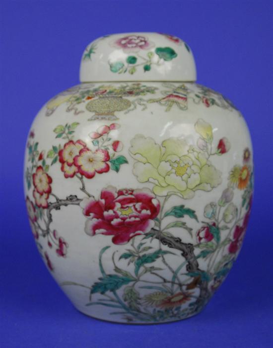 Appraisal: CHINESE FAMILLE ROSE COVERED GINGER JAR th th century height