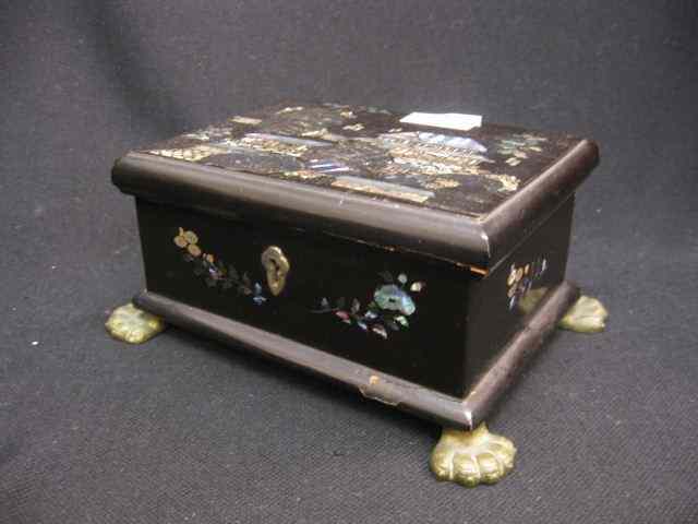 Appraisal: Lacquerware Box bronze feet inlaid mother-of-pearl landscape '' x ''