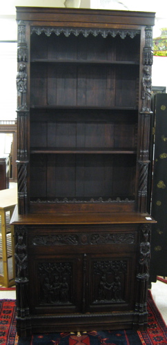 Appraisal: GOTHIC REVIVAL OAK BOOKCASE ON CABINET French th century The