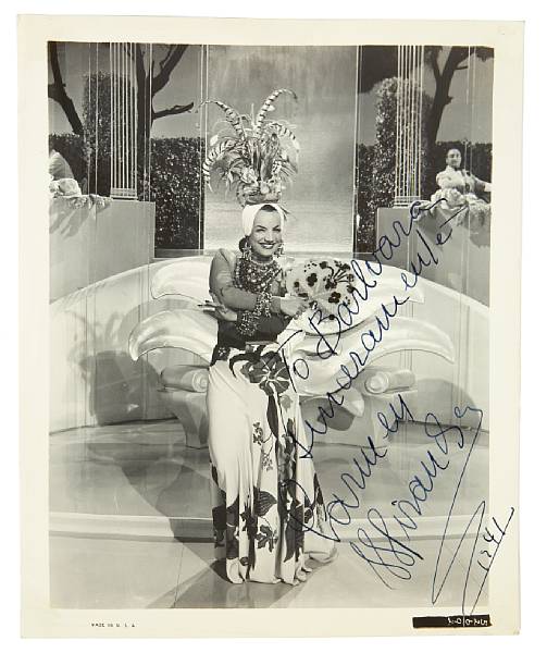 Appraisal: A Carmen Miranda signed black and white photograph A vintage