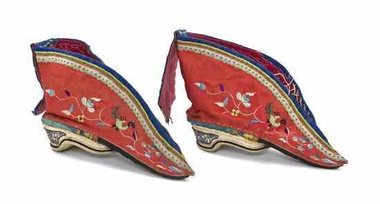 Appraisal: A Pair of Chinese Embroidered Shoes for Bound Feet having