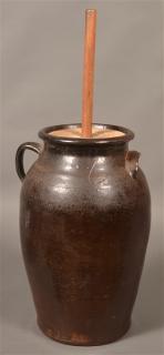 Appraisal: PA Glazed Redware Six Gallon Butter Churn Pennsylvania th Century