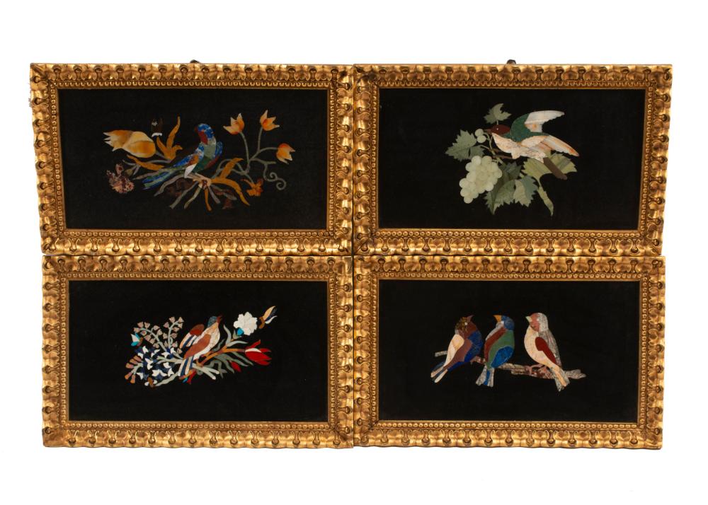 Appraisal: Four Italian Framed Pietra Dura Plaques depicting various birds and