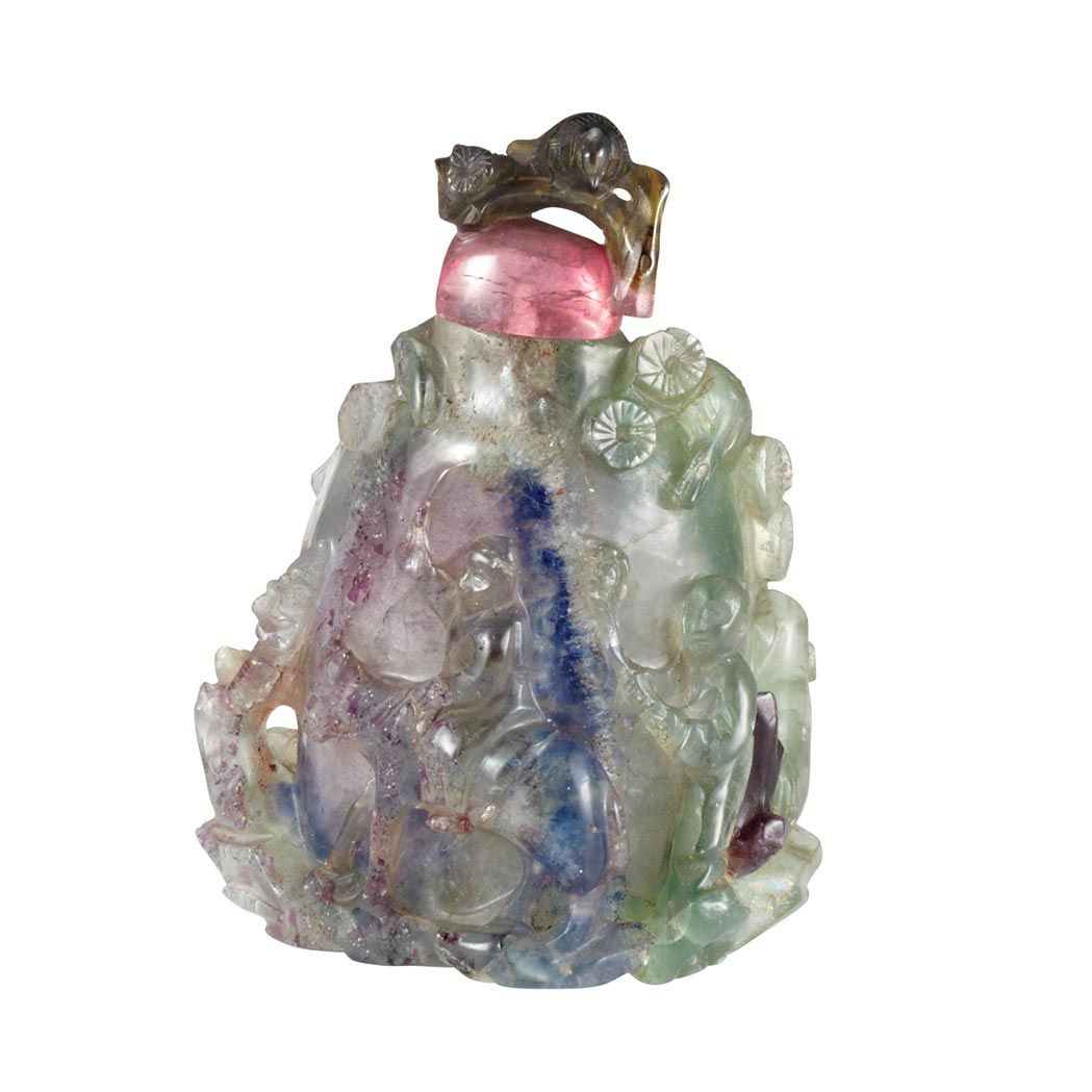 Appraisal: Chinese Tricolored Tourmaline Snuff Bottle Early th century Carved in