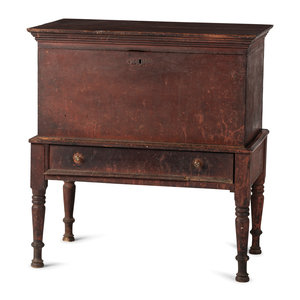 Appraisal: A Late Federal Red-Stained and Figured Mixed Woods Chest on