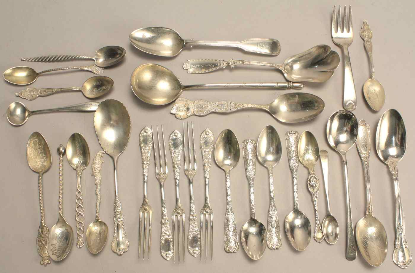 Appraisal: TWENTY-NINE PIECES OF STERLING SILVER FLATWAREBy various makers Includes five