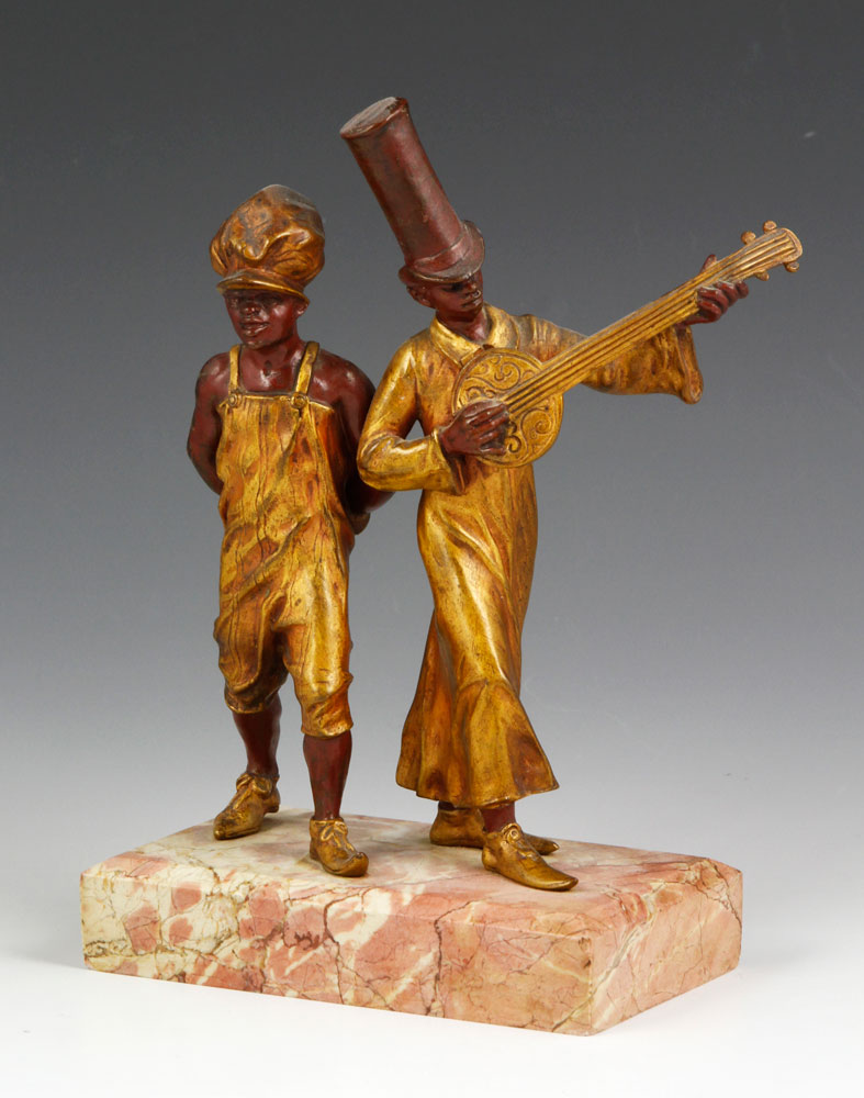 Appraisal: - Bronze Sculpture of Minstrels Sculpture of African-American minstrels cold-painted