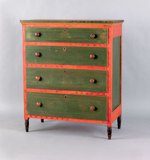 Appraisal: Mahantongo Valley Pennsylvania painted pine chest of drawers ca inscribed