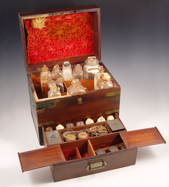 Appraisal: TH CENTURY APOTHECARY OR CHEMISTS BOX WITH CONTENTS Brass bound