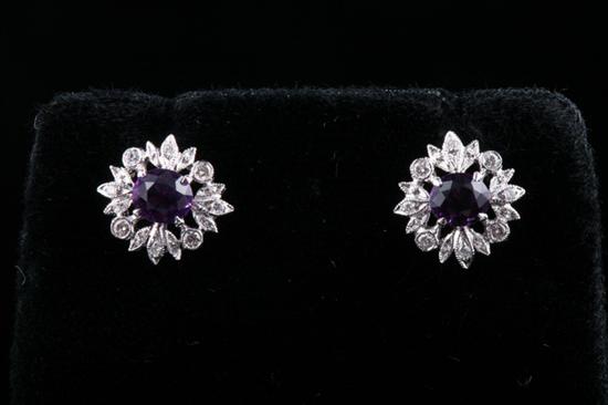 Appraisal: PAIR K WHITE GOLD AMETHYST AND DIAMOND EARRINGS Floral motif