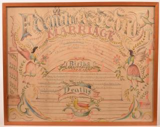 Appraisal: th Cent Family Record Watercolor Broadside th Century Family Record