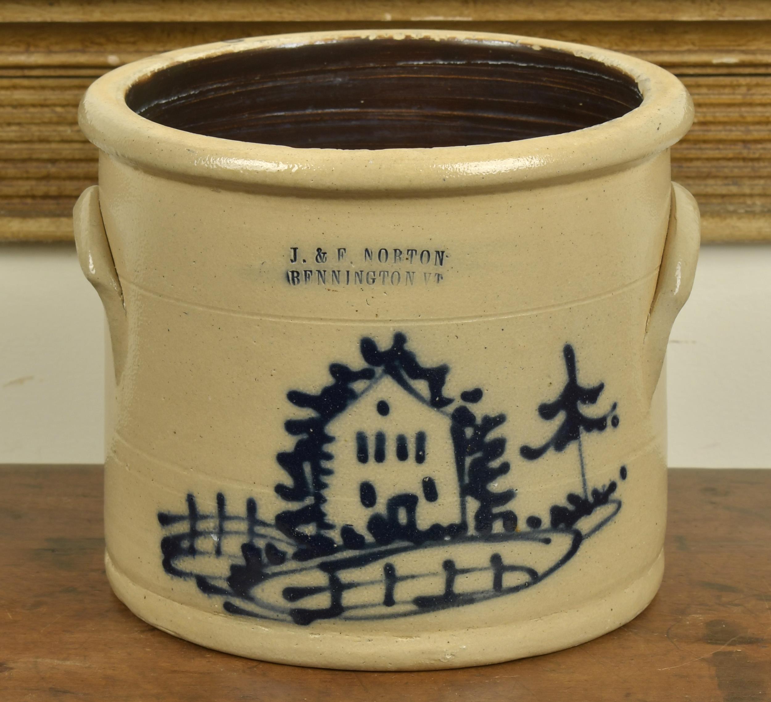 Appraisal: J E NORTON BENNINGTON VT CROCK Small stoneware crock with