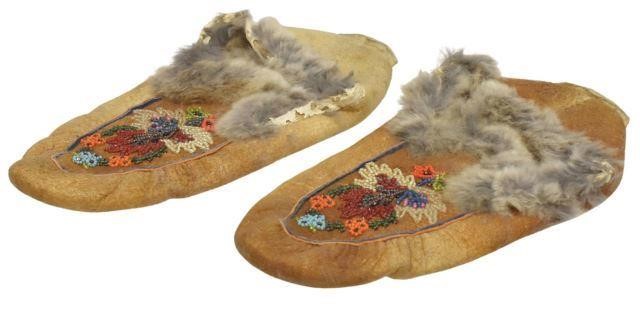 Appraisal: pair Northern Cree beaded moccasins c - with rabbit fur