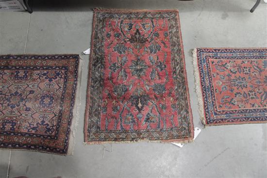 Appraisal: THREE ORIENTAL MATS Salmon ground with triple border '' x