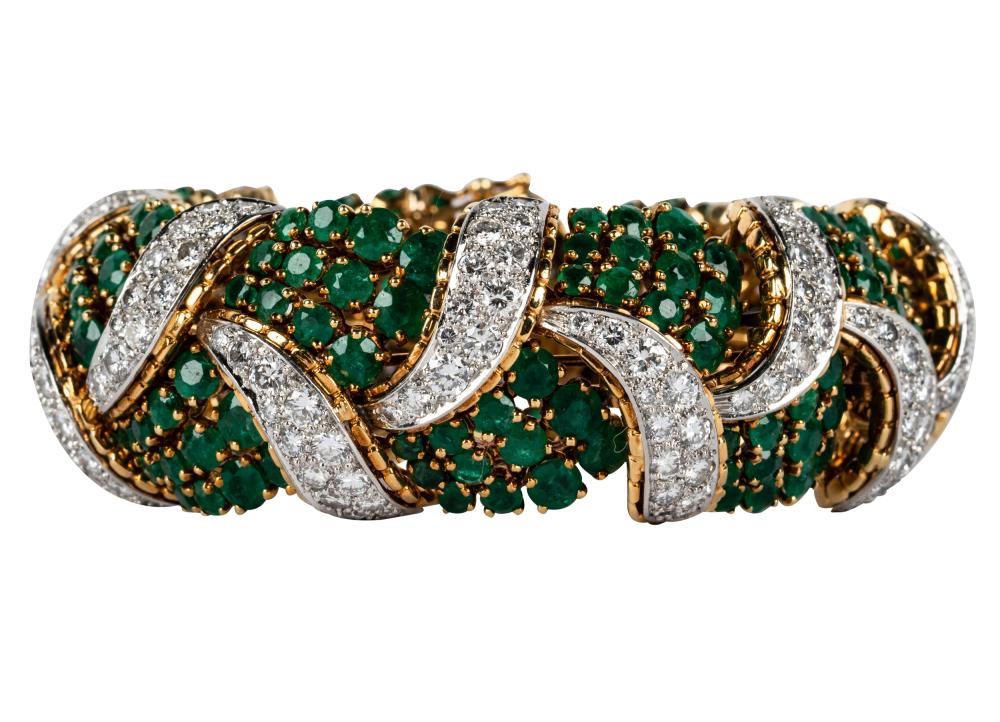 Appraisal: TIFFANY CO KARAT YELLOW GOLD DIAMOND EMERALD BRACELETcontaining round mixed