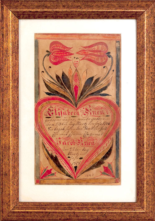 Appraisal: Southeastern Pennsylvania ink and watercolor fraktur bookplate dated for Elisabeth