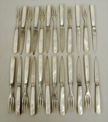 Appraisal: Set of Twenty-Four French Silver and Mother-of-Pearl Handled Fruit Forks