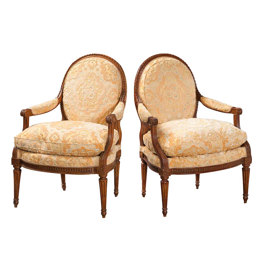 Appraisal: Pair of Louis XVI Oak Fauteuils a la Reine Late