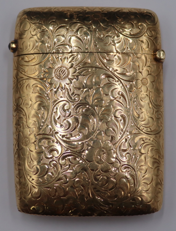 Appraisal: GOLD ENGRAVED KT GOLD AND SAPPHIRE VESTA CASE kt yellow