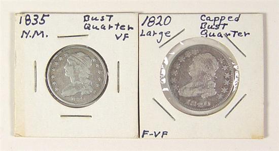 Appraisal: Two Capped Bust Quarters Capped Bust Quarter nice F almost