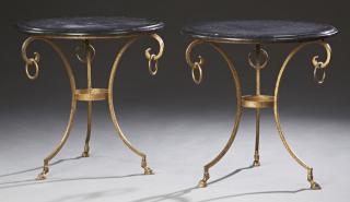 Appraisal: Pair of French Marble Top Wrought Iron Bistro Tabl Pair