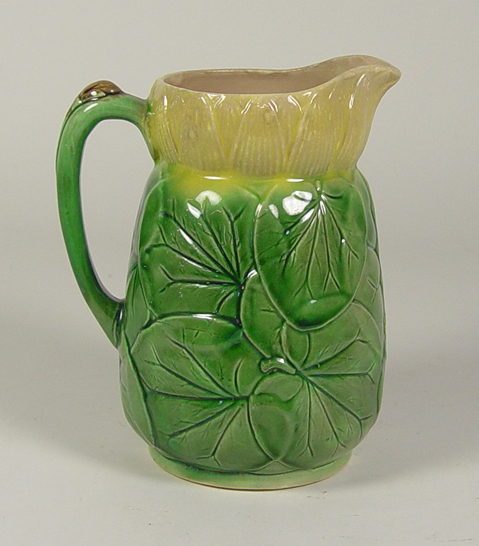 Appraisal: Lily Pad Majolica Pitcher Late th Century Green and yellow