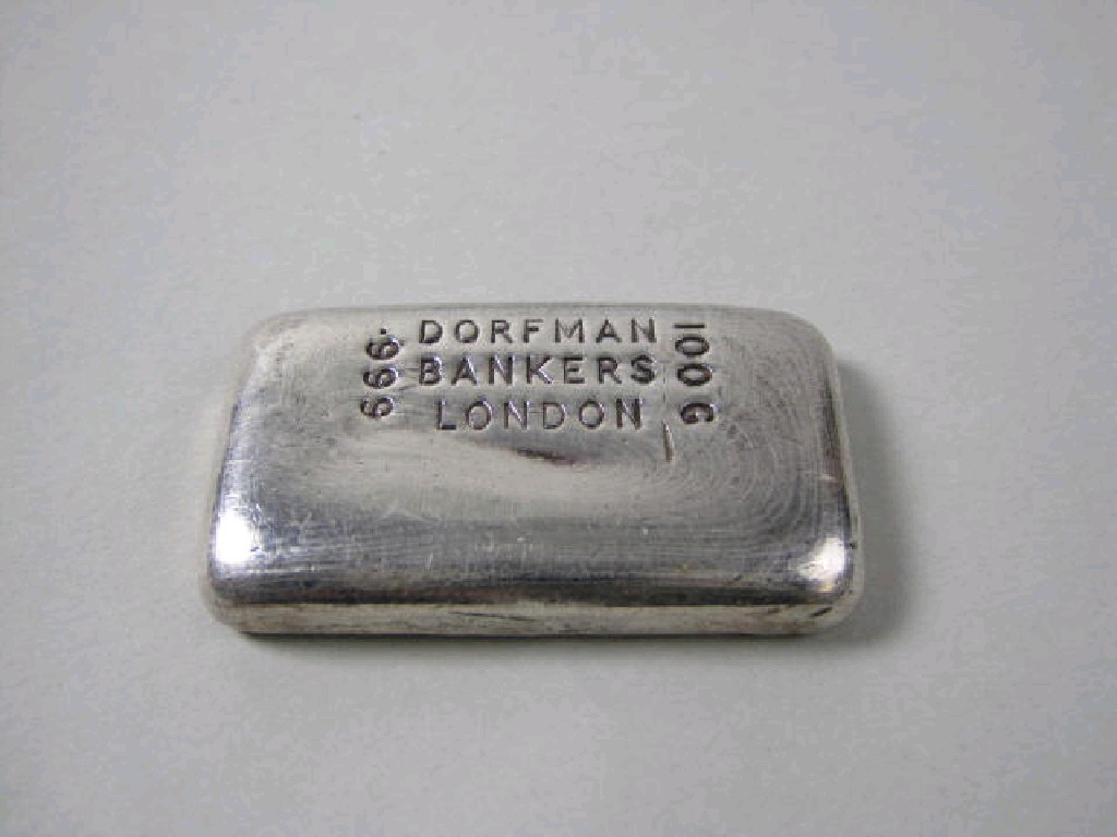 Appraisal: A silver bullion Ingot stamped Dorfman Bankers London gms