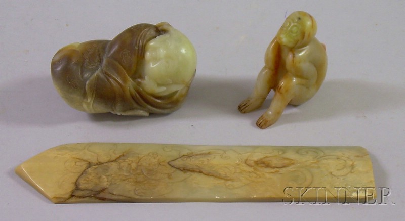 Appraisal: Two Chinese Carved Jade Figurals and a Carved Jade Tablet