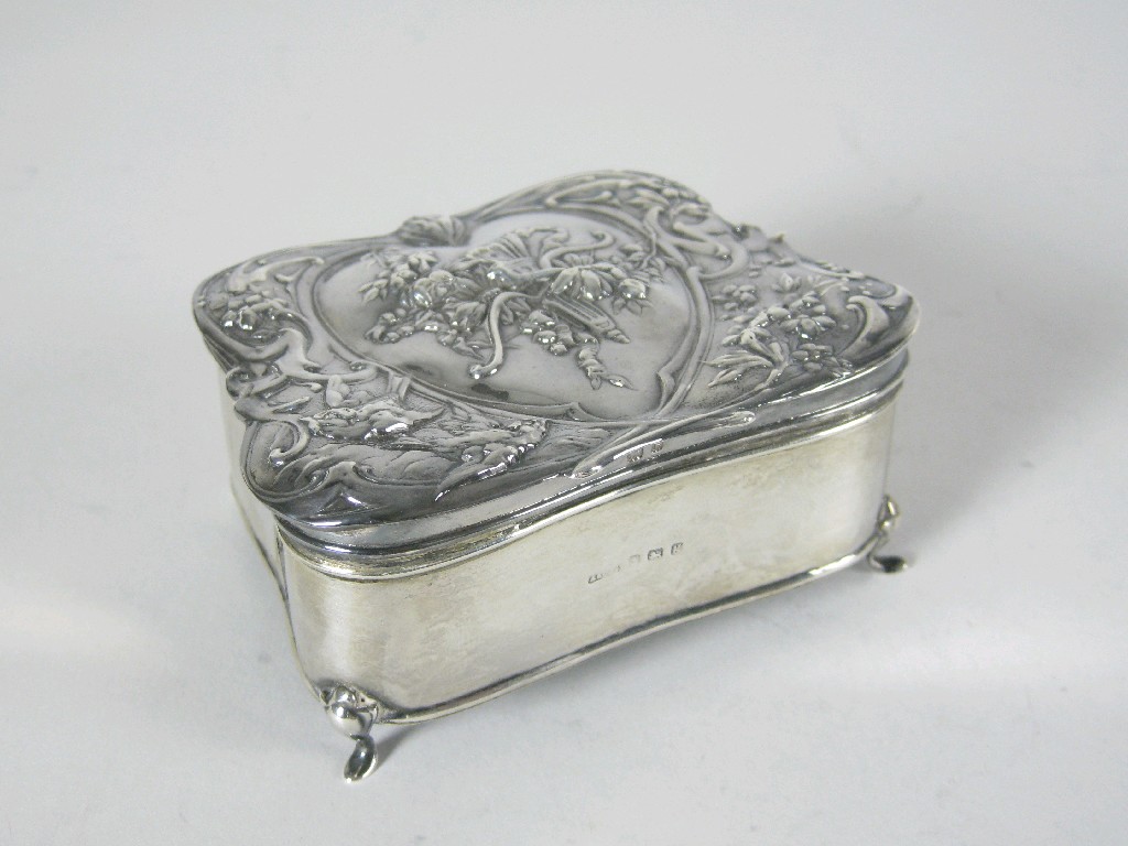 Appraisal: An Edward VII Trinket Box embossed trophy etc on four