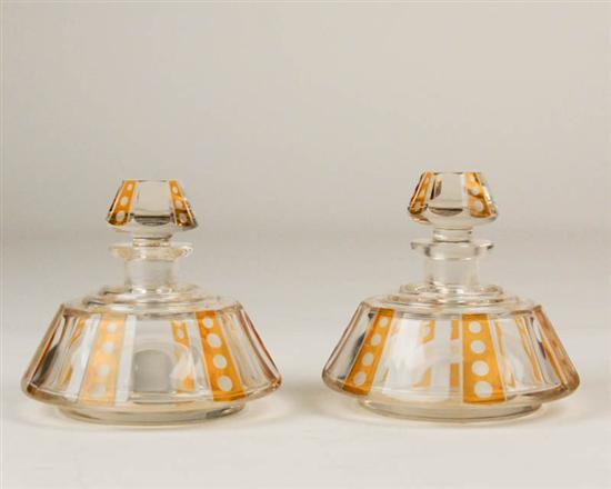 Appraisal: A Pair of Amber Cut to Clear Deco Perfume Bottles