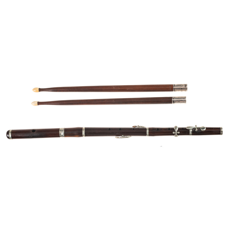 Appraisal: CIVIL WAR Ivory tipped drumsticks and rosewood and nickel flute