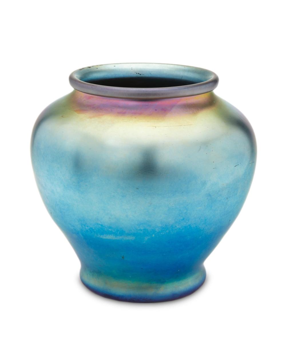 Appraisal: A blue Steuben Aurene glass vase Circa - Corning New