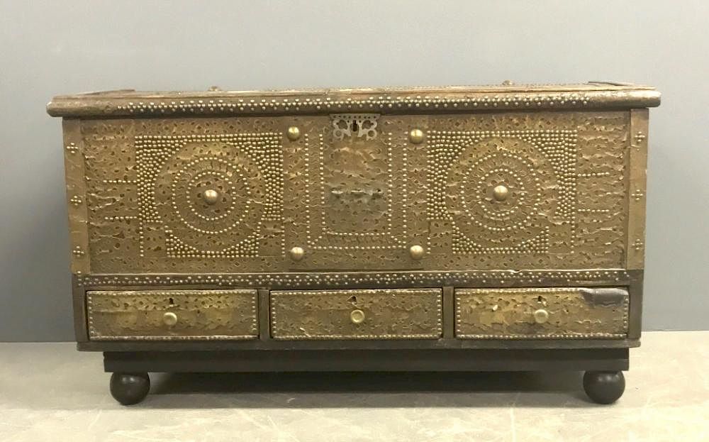 Appraisal: North African Rosewood Blanket Chest North African rosewood brass studded