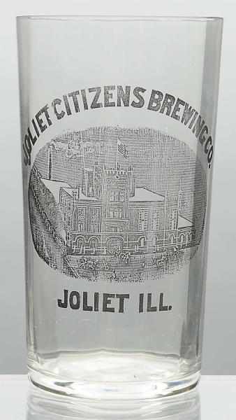 Appraisal: Joliet Citizens Brewing Co Acid-Etched Glass Black version with factory