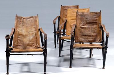 Appraisal: Set of four Klint safari chairs stained elm and leather