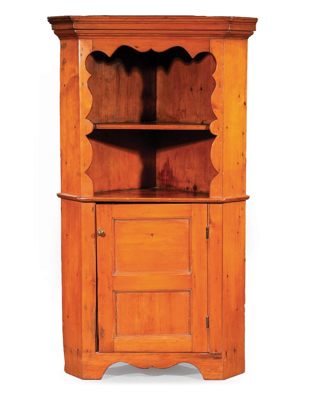 Appraisal: American Federal Carved Cherrywood Corner Cupboard early th c stepped