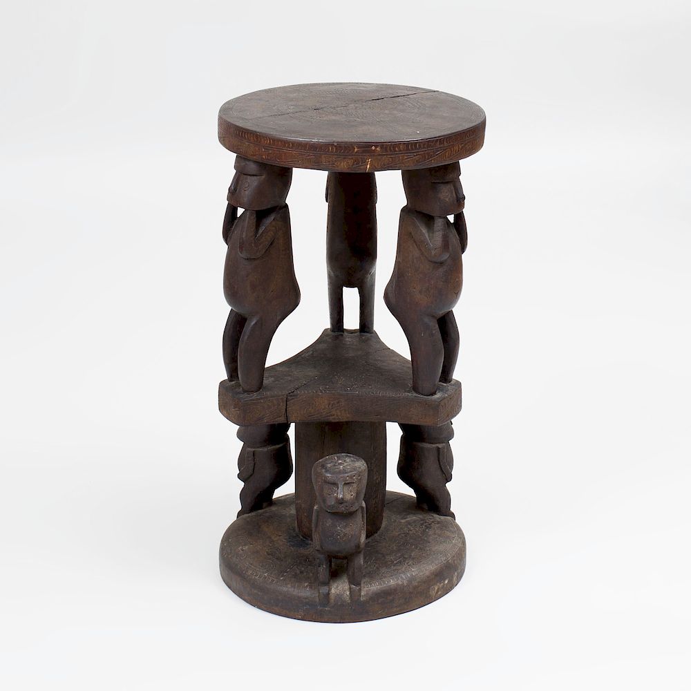 Appraisal: Trobriand Islands Carved Hardwood Two-Tiered Figural Table x in Condition