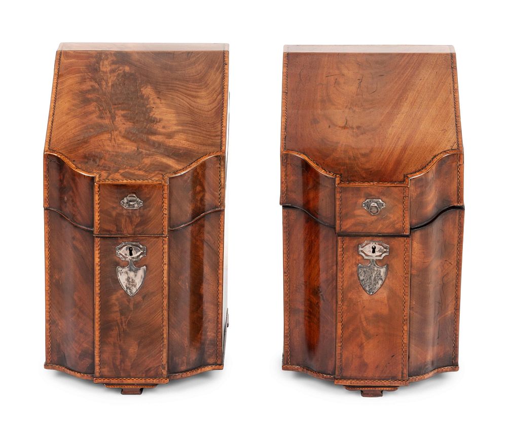 Appraisal: A Pair of George III Tulipwood Inlaid Mahogany Knife Boxes