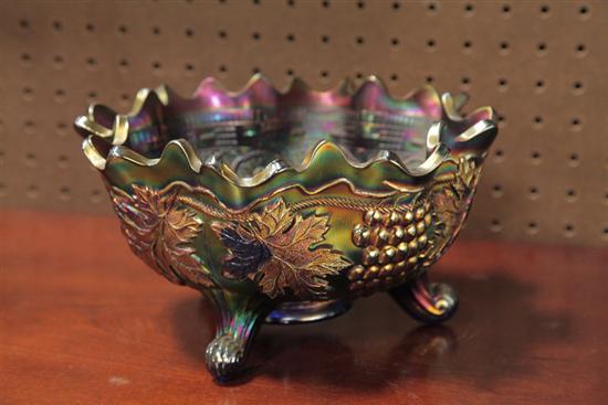 Appraisal: CARNIVAL GLASS PUNCH BOWL Northwood Grape and Cable with Persian