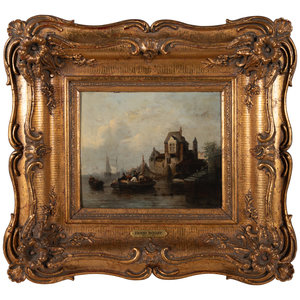 Appraisal: Henri Adolphe Schaep Dutch - Harbor Scene oil on panel