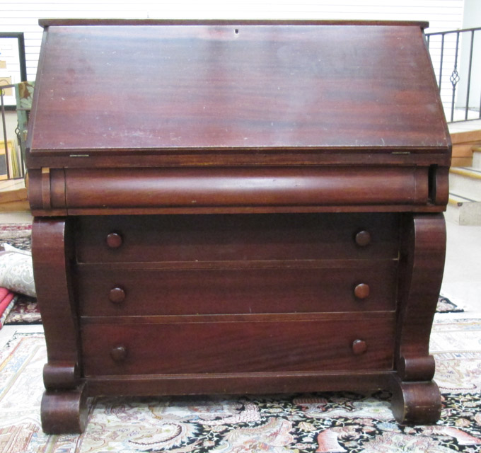 Appraisal: A MAHOGANY SLANT-FRONT SECRETARY Empire Revival style American c the