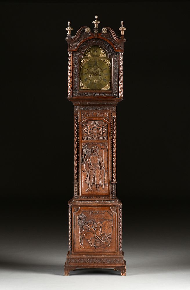 Appraisal: AN ENGLISH GOTHIC STYLE OAK TALL CASE CLOCK WORKS BY