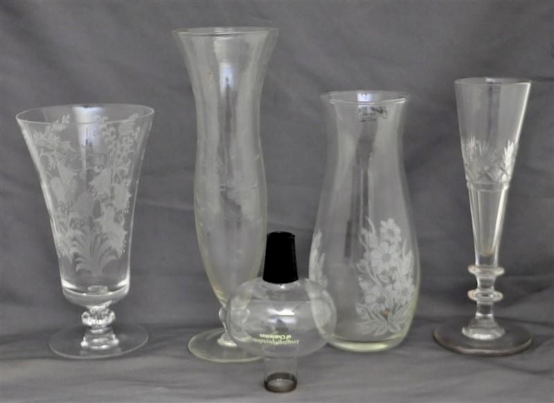 Appraisal: pc ELEGANT ETCHED GLASS - CUT CRYSTAL MORE - Vintage