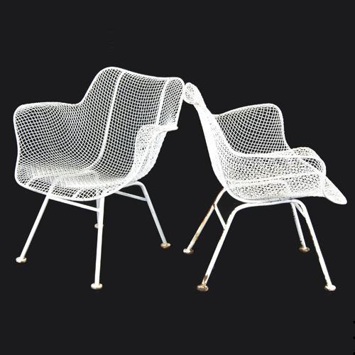 Appraisal: RUSSELL WOODARD Pair of white enameled wire mesh armchairs x