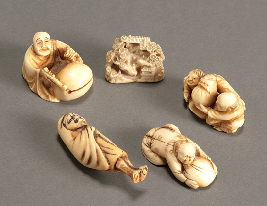 Appraisal: Group of Five Japanese Netsuke Studies Meiji Period - The